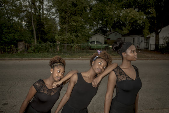 Asya Miles, Nokomis McElroy and Precious Price stand for a portrait in Orange Mound. (Andrea Morales)