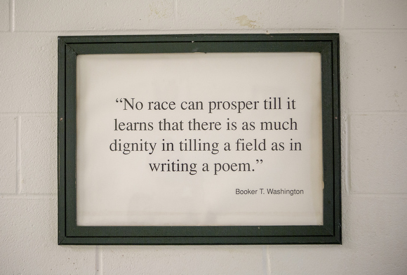 Quotes from Booker T. Washington, an educator and civil rights activist, fill the halls of the school that bears his name.