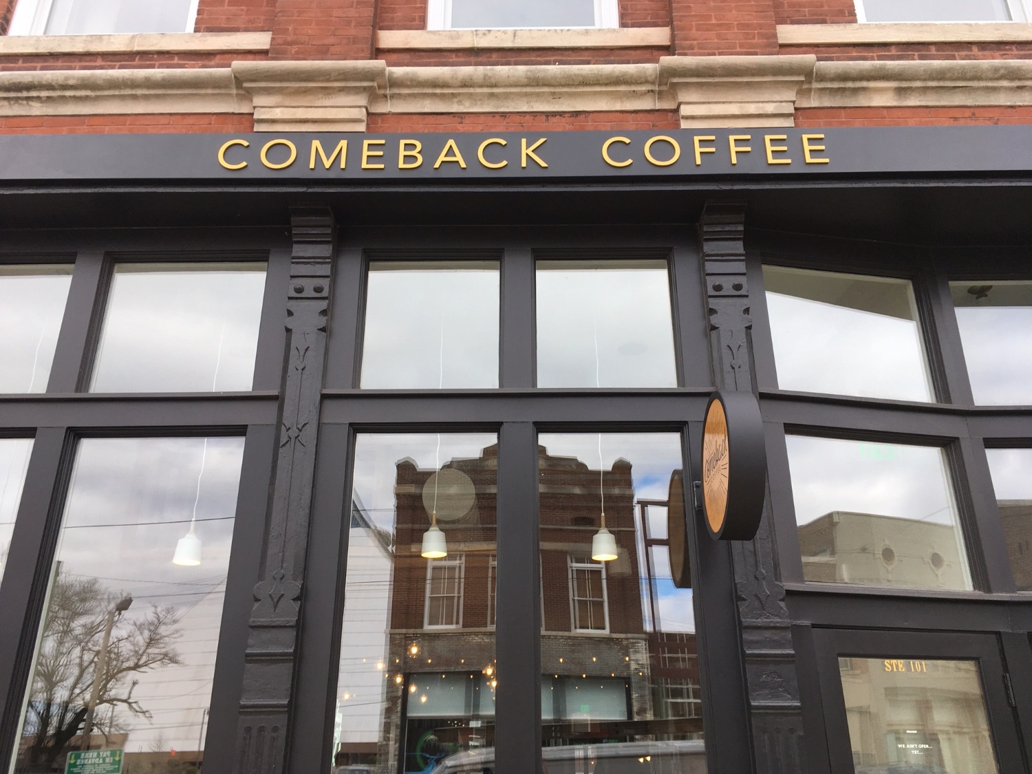 The view from the front windows of Comeback Coffee, the Pinch's first new business in years, includes the iconic Pyramid. (Kim Coleman)