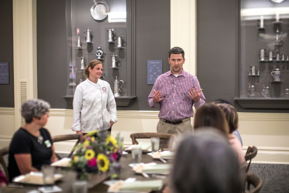 Kristi and Kevin Bush of CFY Catering talk about the new menu at a food tasting on July 13. 