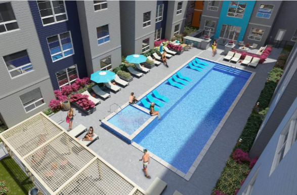 Luxury amenities at The Nine @ Memphis include a resort-style swimming pool.