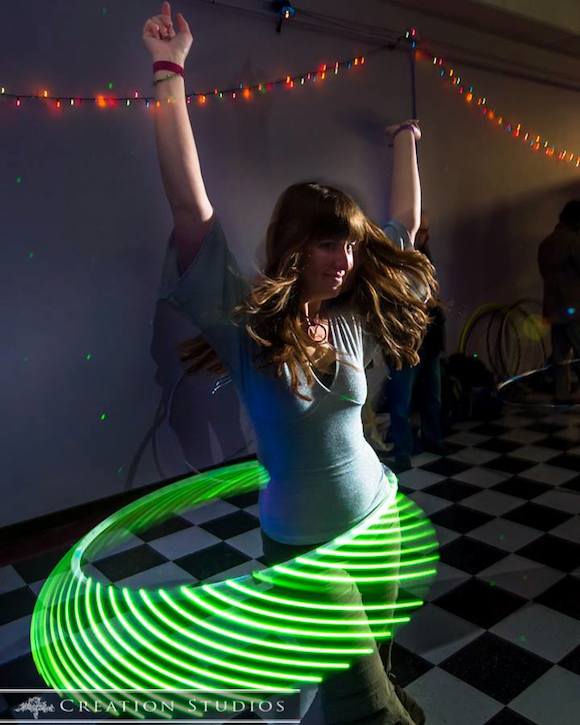 Adriene at the LED hooping opening night party