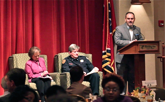 Mike Carpenter, executive director of the Plough Foundation, speaks at a public forum on aging issues