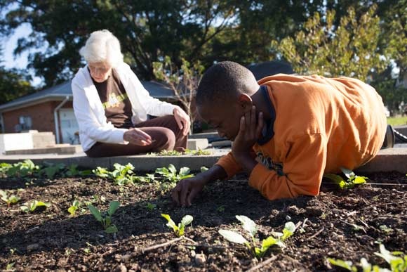 McMerton Gardens has a core group of adult volunteers who work there several days a week. But the most fun happens on Saturdays, when kids from the Binghampton neighborhood come to learn the difference between a weed and a young carrot top, sample fi