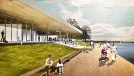Renderings of the new The Kitchen restaurant at Shelby Farms Park