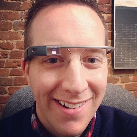 Bob Hazlett, CVB director of online marketing, with new Google Glass technology