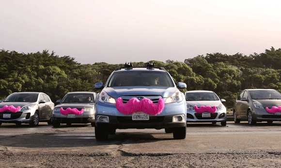 Lyft cars feature a pink mustache