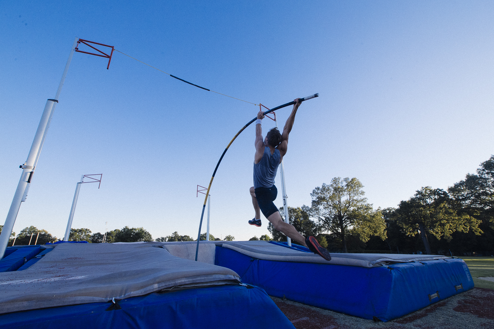  2016 Summer Pole Vaulting Olympiad Pauls Pujats at University of Memphis South Campus. “I think it would be nice if people could just constantly be proud of [the university],” said graduate student Lucas Skinner. (Ziggy Mack)