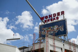 Construction takes place at the former Wonder Bread factory at 400 Monroe Avenue. (Brandon Dill)