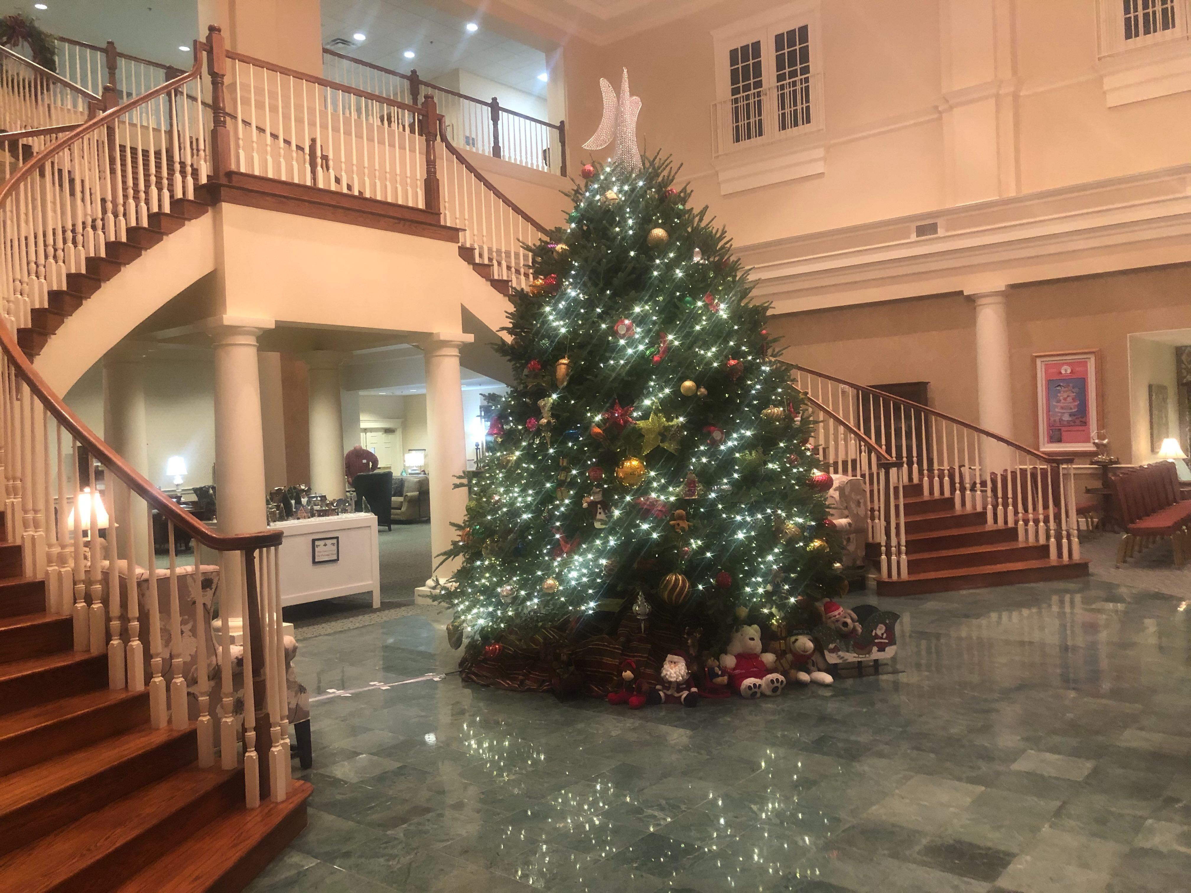 Kirby Pines' grand foyer is currently decorated for the holiday season. (A.J. Dugger)
