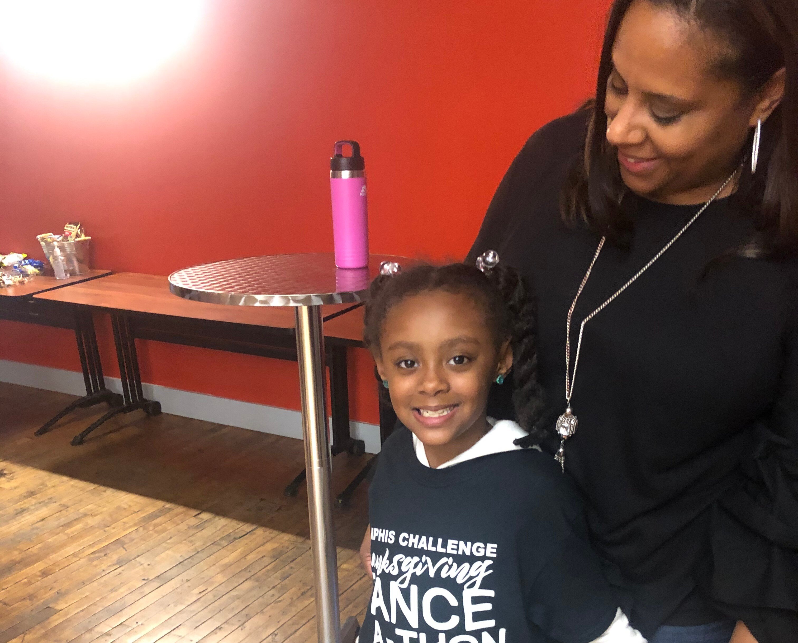 Dr. Angela Anderson,  Memphis Challenge facilitator, with her daughter, Alex Anderson. Alex is a Schilling Farms Elementary student and future Memphis Challenger. She danced alongside the older kid at the Dance-A-Thon. (Memphis Challenge)