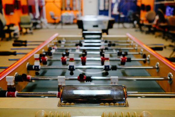 A foosball table is one of the few analog offerings at Game oN. (Brandon Dahlberg)