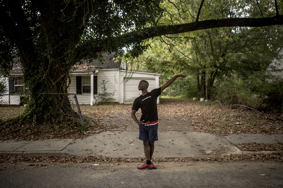 LeAnthony Douglas stands for a portrait in Orange Mound. (Andrea Morales)