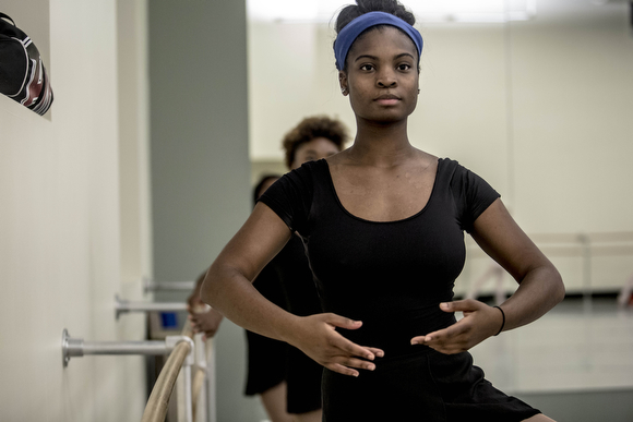 Precious Price practices at New Ballet Ensemble's studio in Cooper-Young. (Andrea Morales)