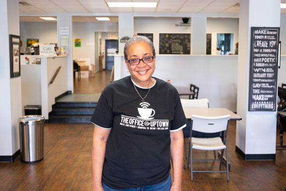 Valerie Peavy, owner of the Office @ Uptown, poses for a portrait. Her cafe opened in 2013. (Brandon Dahlberg)