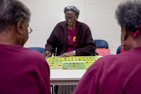 Annie Jones plays Bingo at the Bickford Community Center in Uptown. (Brandon Dahlberg)