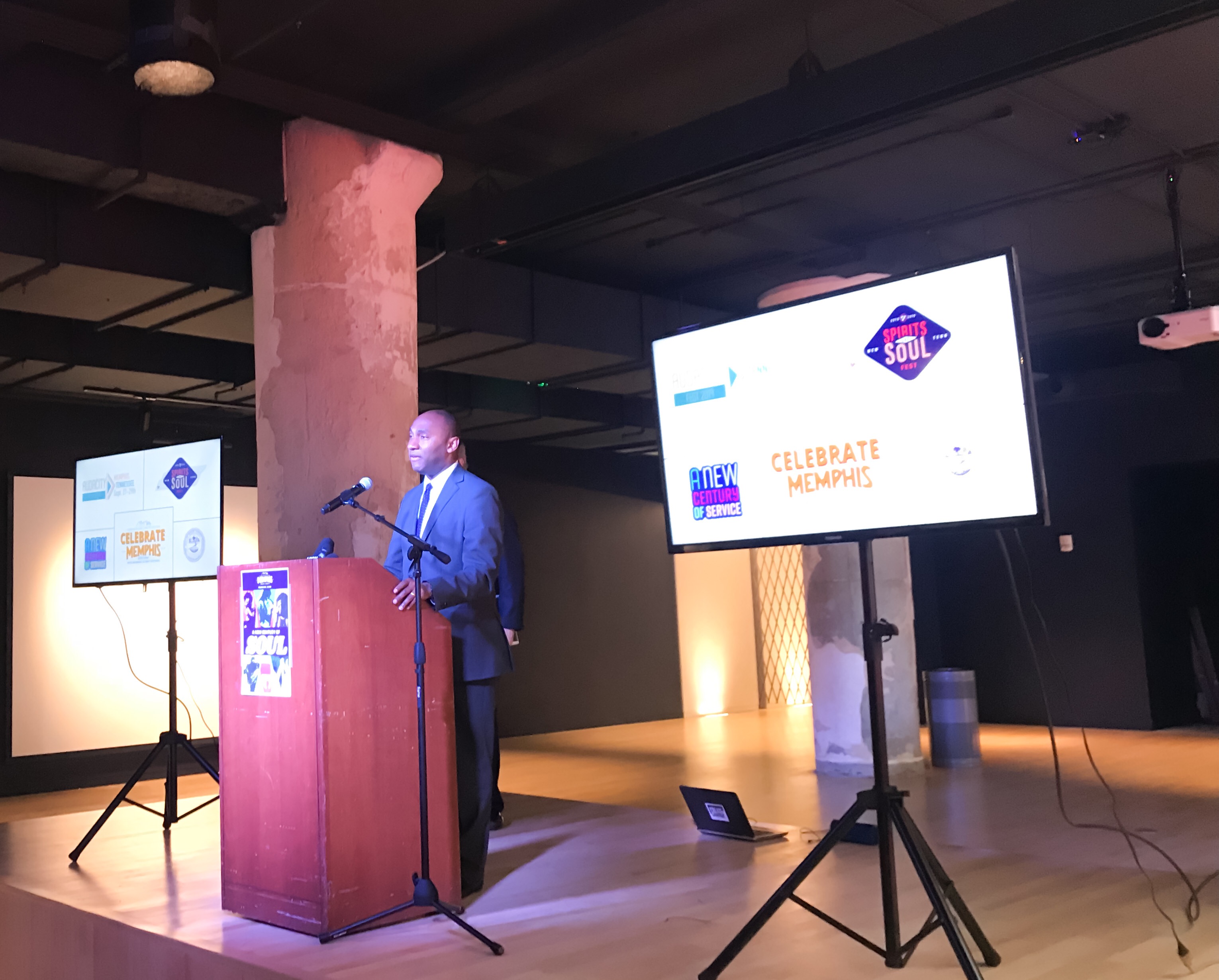 Shelby County Mayor Lee Harris announces the schedule of events for the city and county bicentennial celebrations at a March 21 press conference. (Cole Bradley)