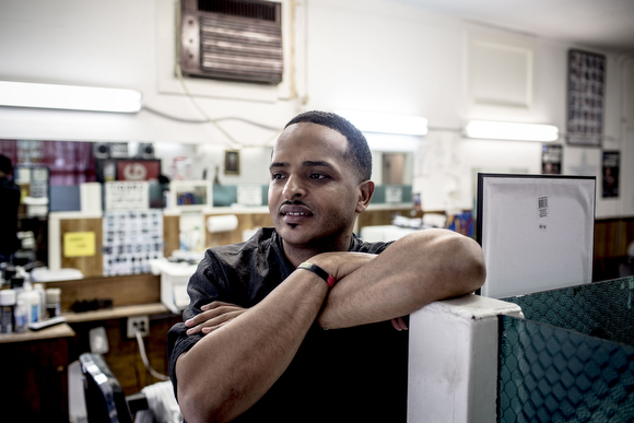  Eric Steward, the owner of the Handy Spot on Vollintine Avenue in Klondike, stands for a portrait. His family has owned the barber shop for decades. 