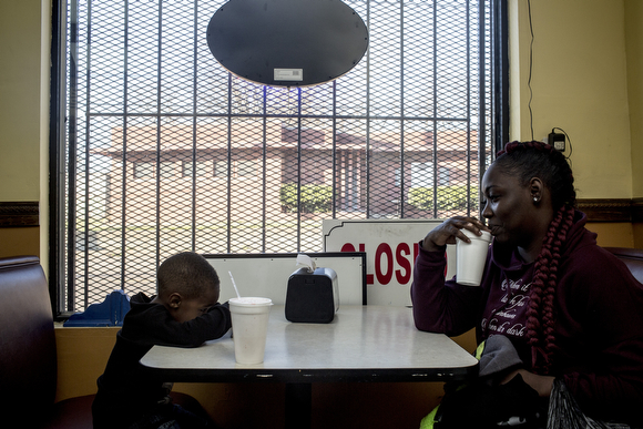  Keva Strong hangs out with her son Kentrel at Smoky City Bar-B-Que. 