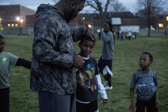 Kids on the North Memphis Steelers football team practice at the Katie Sexton Community Center. 