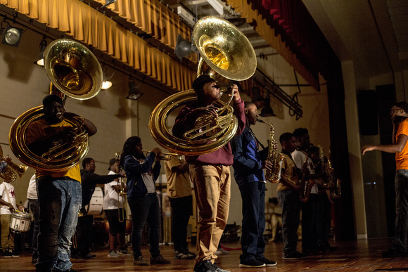 The Melrose High School band performs at a fundraiser to help buy instruments in March.