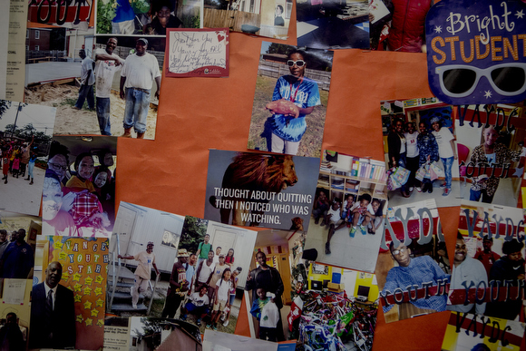 A wall of memories near the entrance at the Vance Avenue Youth Development Center. 