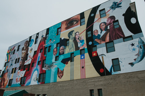 A mural by Jeff Zimmerman Downtown near AutoZone Park.