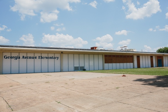 The front doors to to Georgia Avenue Elementary at 690 Mississippi sit open to casual entry after the boards were removed.