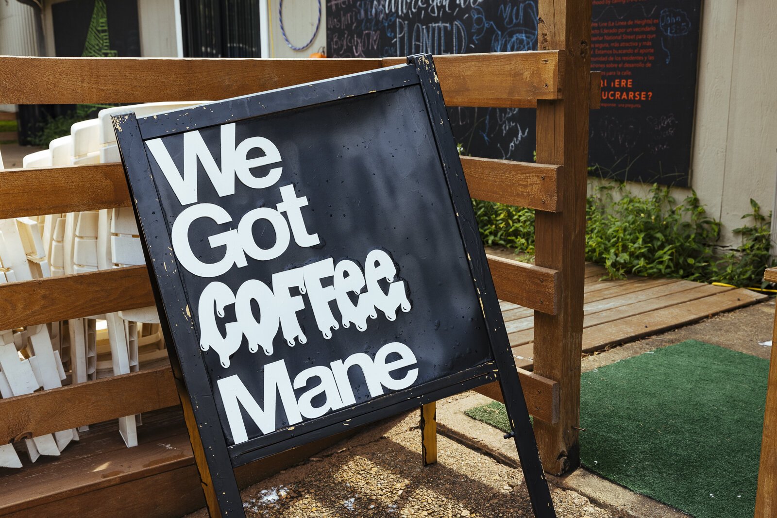 A sign outside the Heights Design Center advertises the Cxffeeblack popup coffee shop inside. (Ziggy Mack)