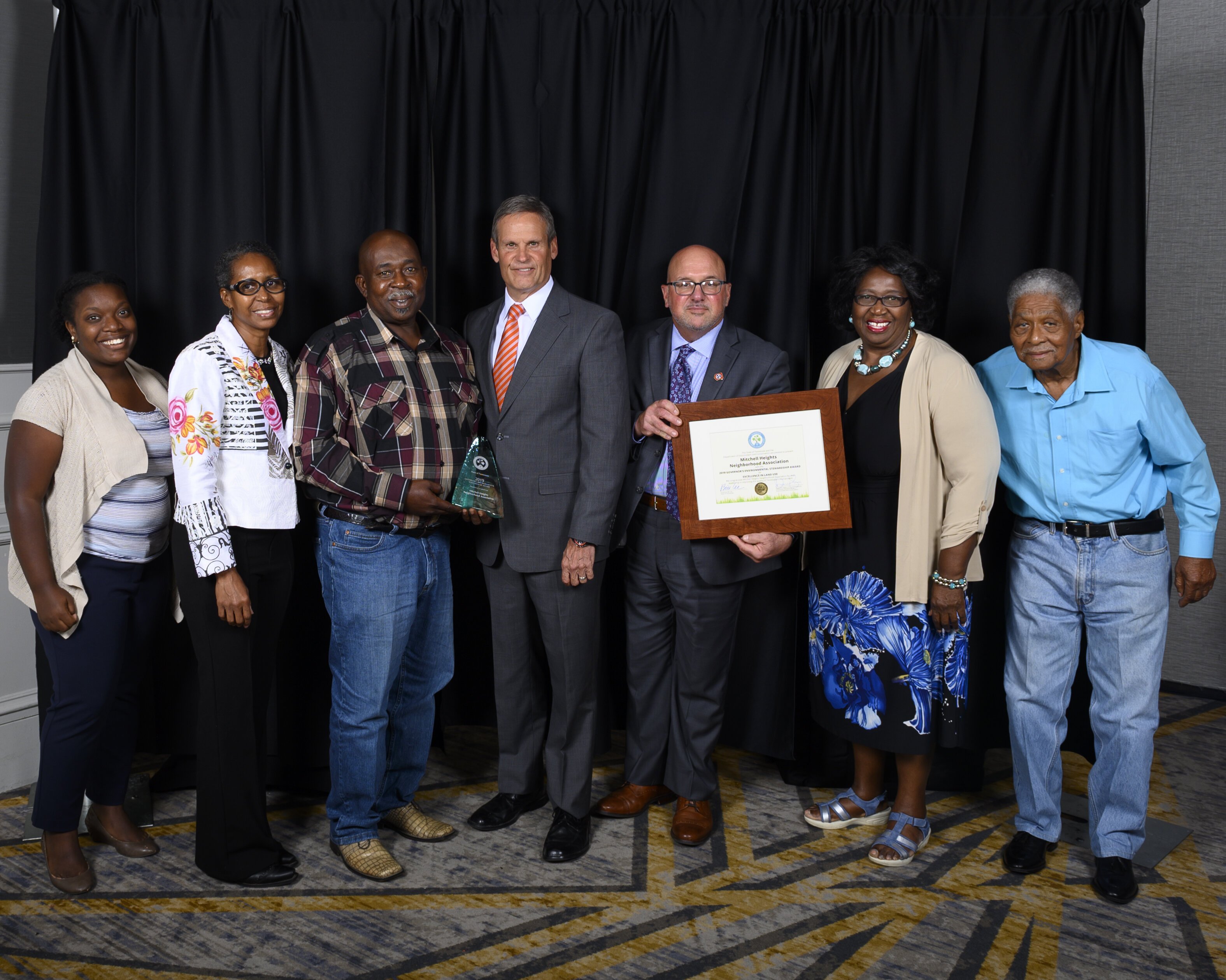 Members of the Mitchell Heights Neighborhood Association were presented with the 2019 Tennessee Governor's Award for Environmental Stewardship by Governor Bill Lee (center) in Nashville on August 1. (TN Green Gov)