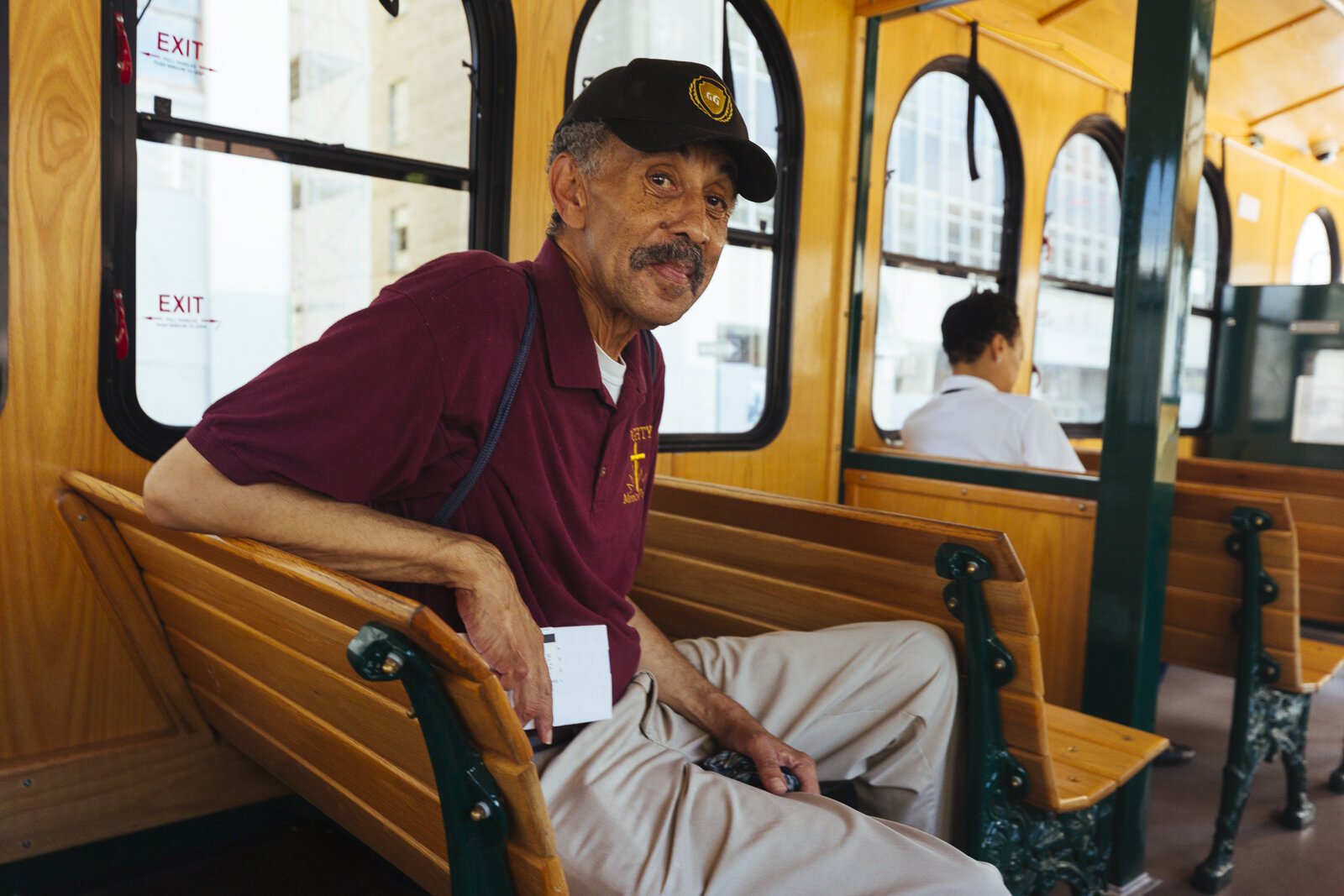 Archie Willis rides the Madison Avenue trolley bus through Madison Heights. (Ziggy Mack)
