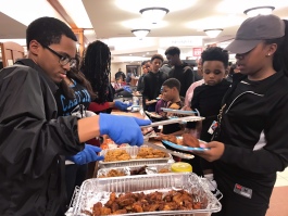 The staff served pizza, wings, fried chicken, chips and soda sponsored by the Friends of the Whitehaven Library and donated by three Whitehaven restaurants. (Cole Bradley)