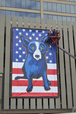 Eight larger-than-life panels by artist George Rodrigue were installed on the Union Centre building