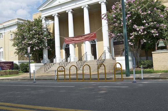 The corral holds 10 bikes in a single parking space