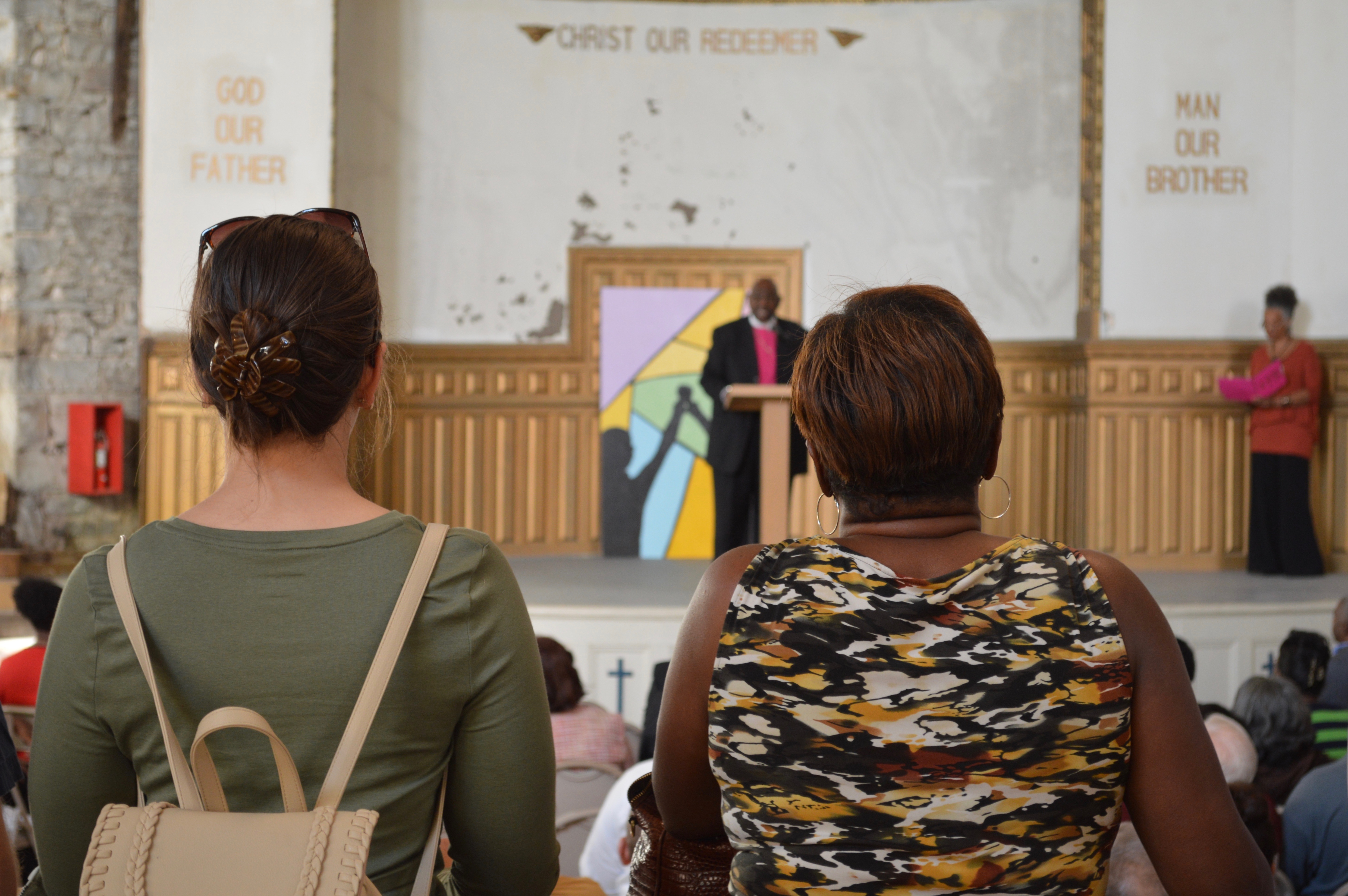 Bishop E. Lynn Brown of the CME Church delivered a fiery speech to those gathered for the ceremony, challenging the crowd to serve one another in the spirit of Dr. King