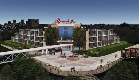 A rendering shows a proposed hotel for the area