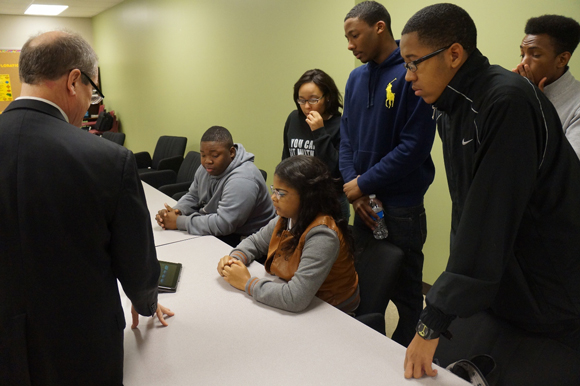 Music Monsters creator Bobby Wells (left) and kids from the Boys & Girls Clubs of Greater Memphis test out the gaming app