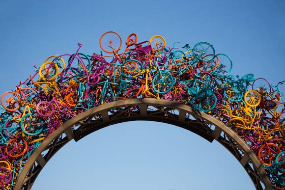 Sculptural bike gateway to Overton Park made by artist Tylur French