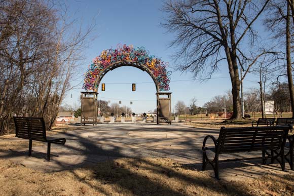 Sculptural bike gateway to Overton Park made by artist Tylur French