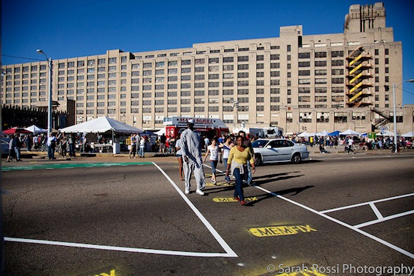 Temporary pedestrian crosswalks created for the MEMFix event surrounding the Sears Crosstown buildin