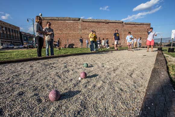 A new bocce court was recently installed in a vacant lot