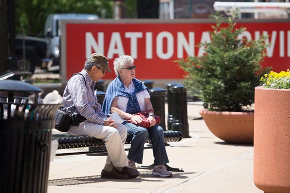 Tourists rest outside of the National Civil Rights Museum