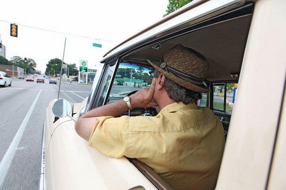  Tad Pierson and his ‘55 pink Cadillac he uses for his tour business American Dream Safari