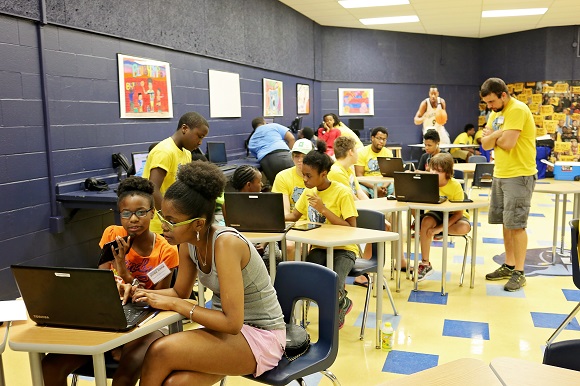 Students at Grizzlies Code Camp work to build their own apps