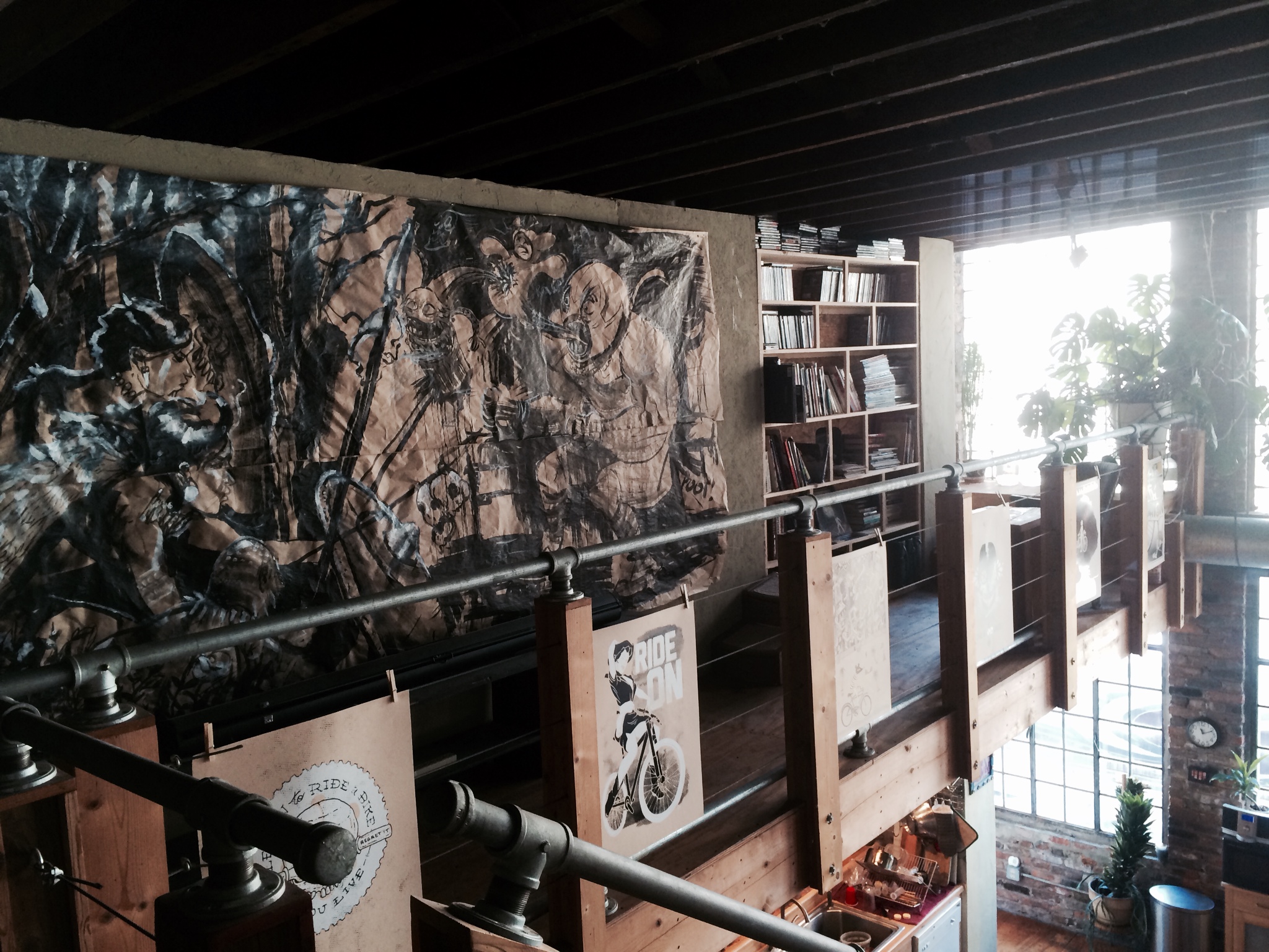 Loft and small library in Chris Reyes and Sarah Fleming's downtown studio