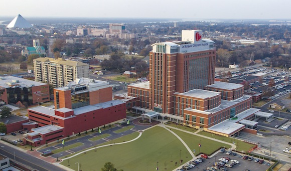 The Le Bonheur and St. Jude (background) campuses are a mile apart