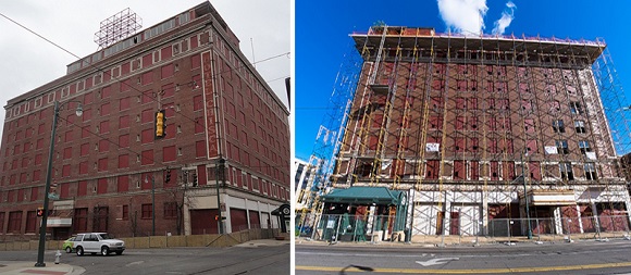This abandoned 100+ year old historic hotel is well under construction to become a 149-unit residential apartment building and retail space