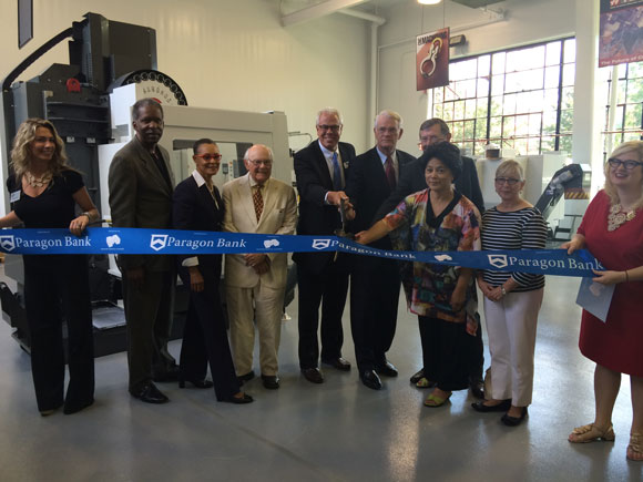 (left to right): Lauren Loeb, Senator Reginald Tate, Naomi Earp, John Malmo, Moore Tech President Skip Redmond, Shelby County Mayor Mark Luttrell, Memphis Chamber President Phil Trenary, Jan Young, Karen Kitchens and Amy Daniels