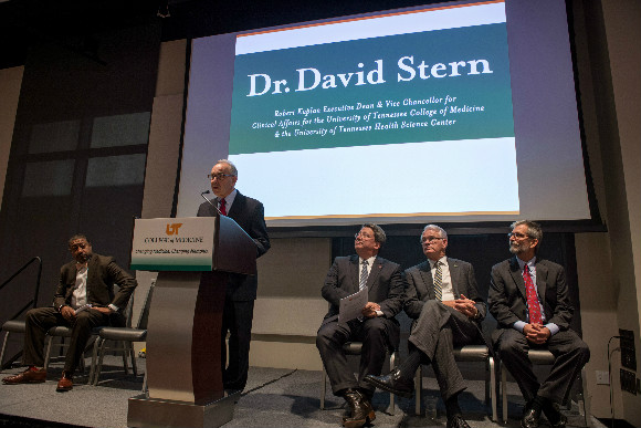 Dr. David Stern, dean of the UTHSC College of Medicine, addresses the crowd at a recent award ceremony.