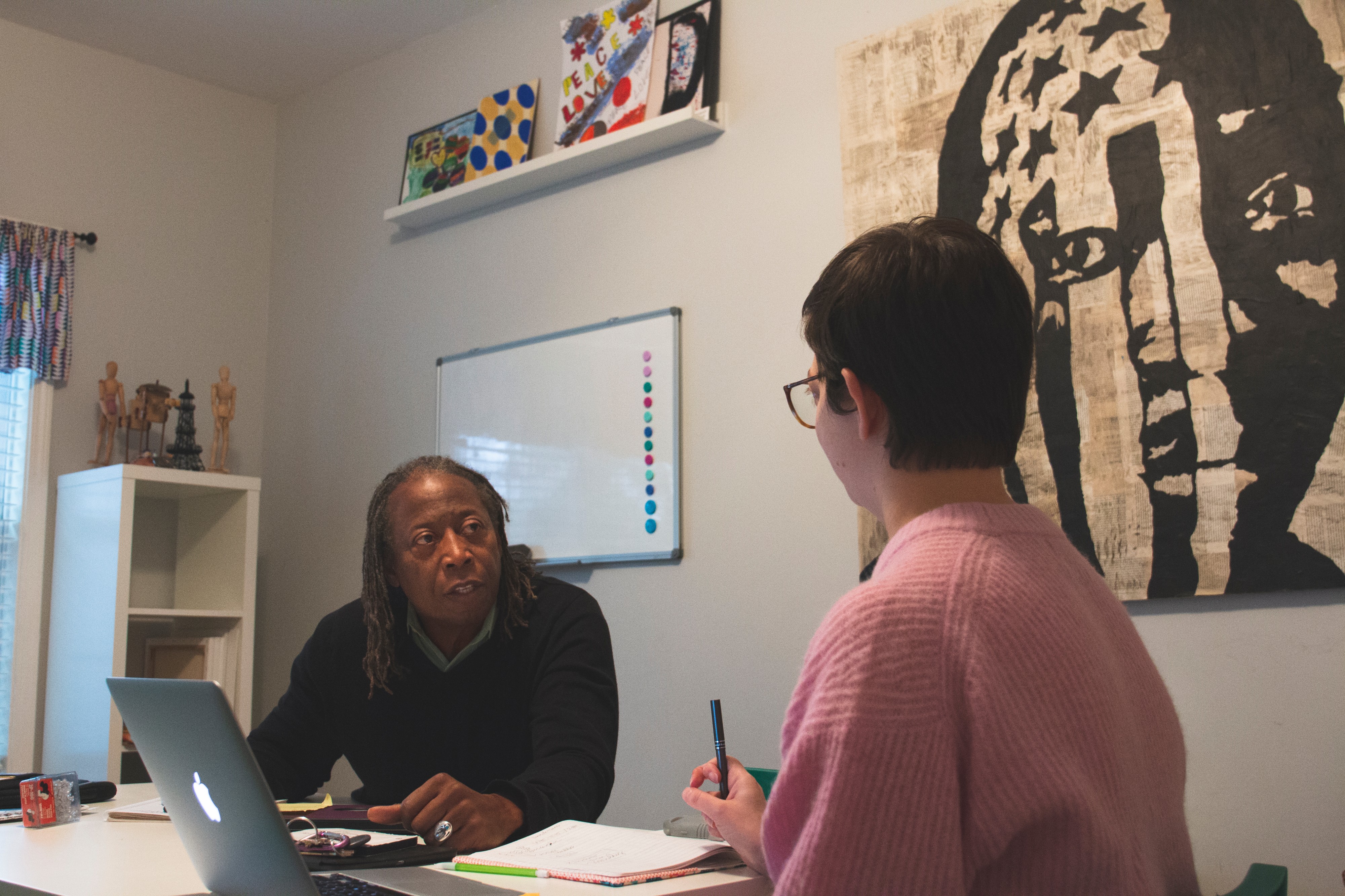 Henry Nelson meets with staff member Claire Gaynor at the Carpenter Art Garden on November 30. He began his new role on October 1. (Kirstin Cheers)